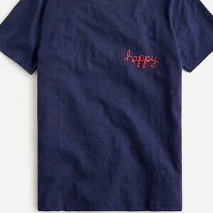 J.CREW Navy Blue Embroidered Happy Short Sleeve Tee Size Large